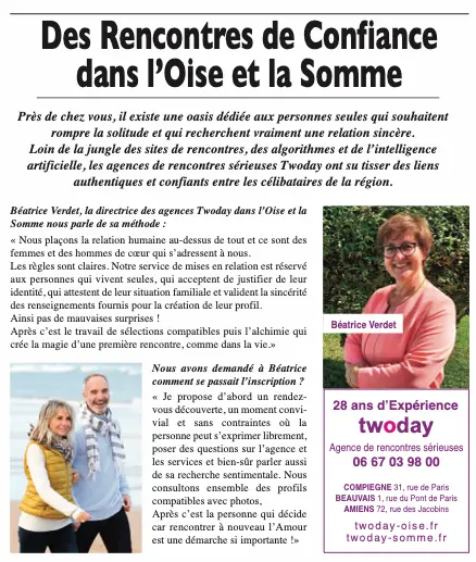 Des Rencontres de Confiance dans l'Oise et la Somme - Twoday agence de rencontres sérieuses